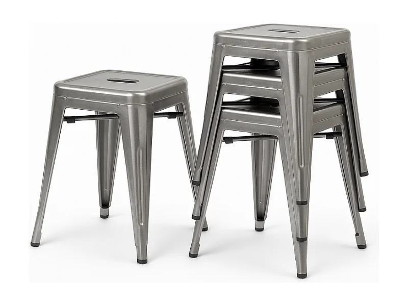 Lot de 4 tabourets bas industriels métal brut - Hauteur 46 cm