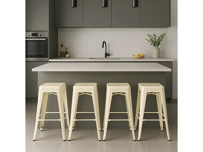 Tabouret design industriel – Métal beige brillant – Cuisine, bar, ilot central