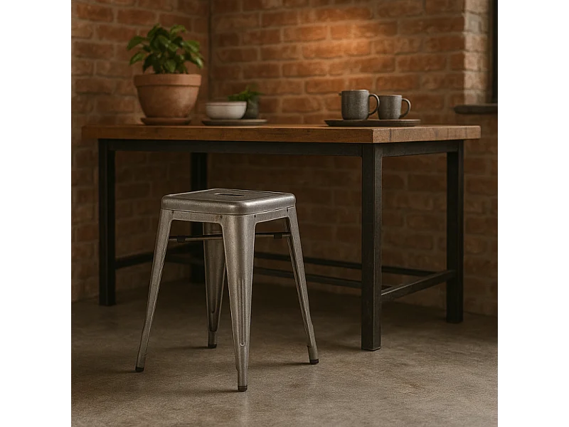 Tabouret bas métal brut style galvanisé – Design industriel - Hauteur 46 cm