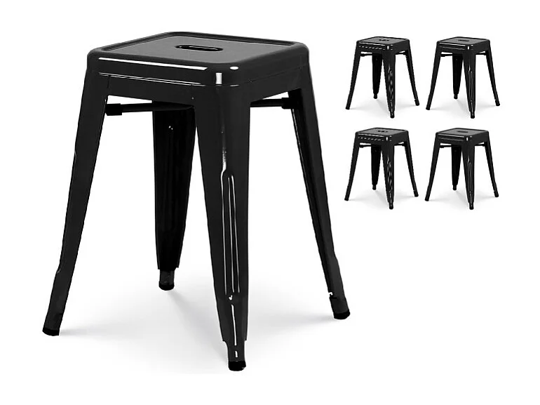 Lot de 4 tabourets en métal noir brillant style industriel - Hauteur 46 cm