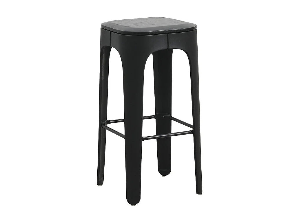 Tabouret structure noire en résine, assise en bois foncé - Hauteur 72,5 cm