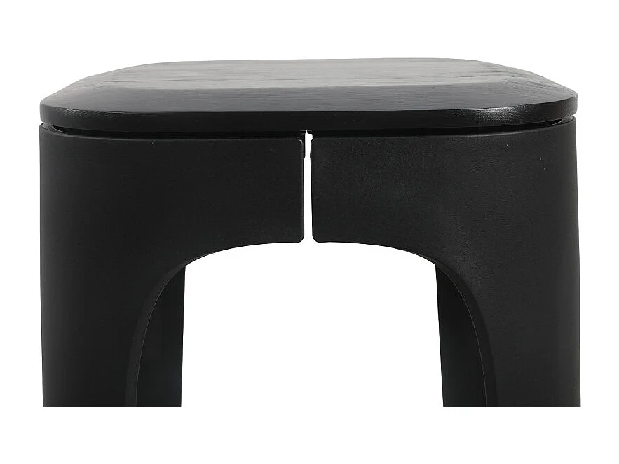 Tabouret structure noire en résine, assise en bois foncé - Hauteur 72,5 cm