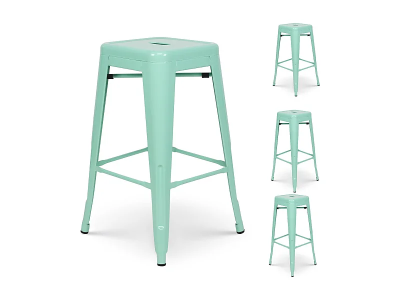 Lot de 4 tabourets de bar style industriel vert clair brillant  Hauteur 66cm