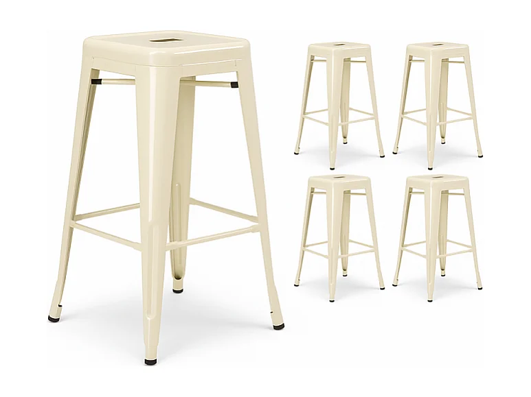 Lot de 4 tabourets design industriels – Métal beige brillant – Cuisine, bar, ilot central