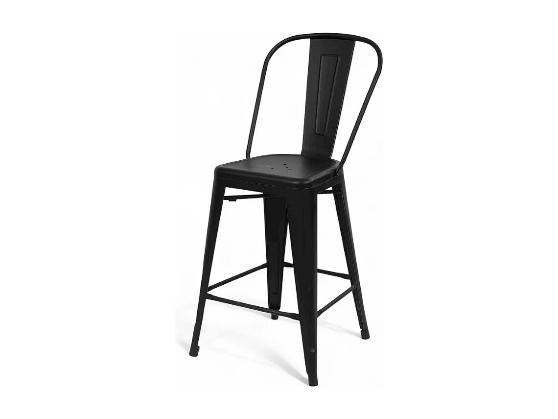 Chaise de bar industrielle en métal noir mat avec dossier – hauteur assise 66 cm – style vintage et robuste