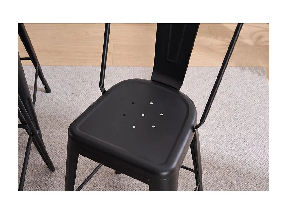 Chaise de bar industrielle en métal noir mat avec dossier – hauteur assise 66 cm – style vintage et robuste