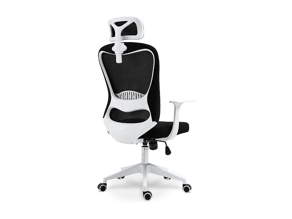 Chaise de bureau ergonomique noire et blanche avec appuie-tête, dossier respirant et hauteur réglable