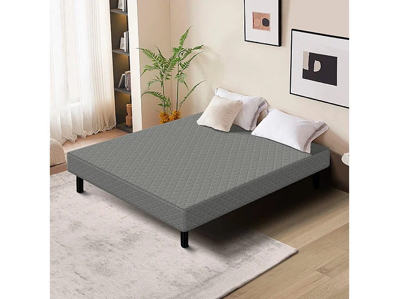 Sommier tapissier à lattes 160x190cm sur pieds pour lit 2 places