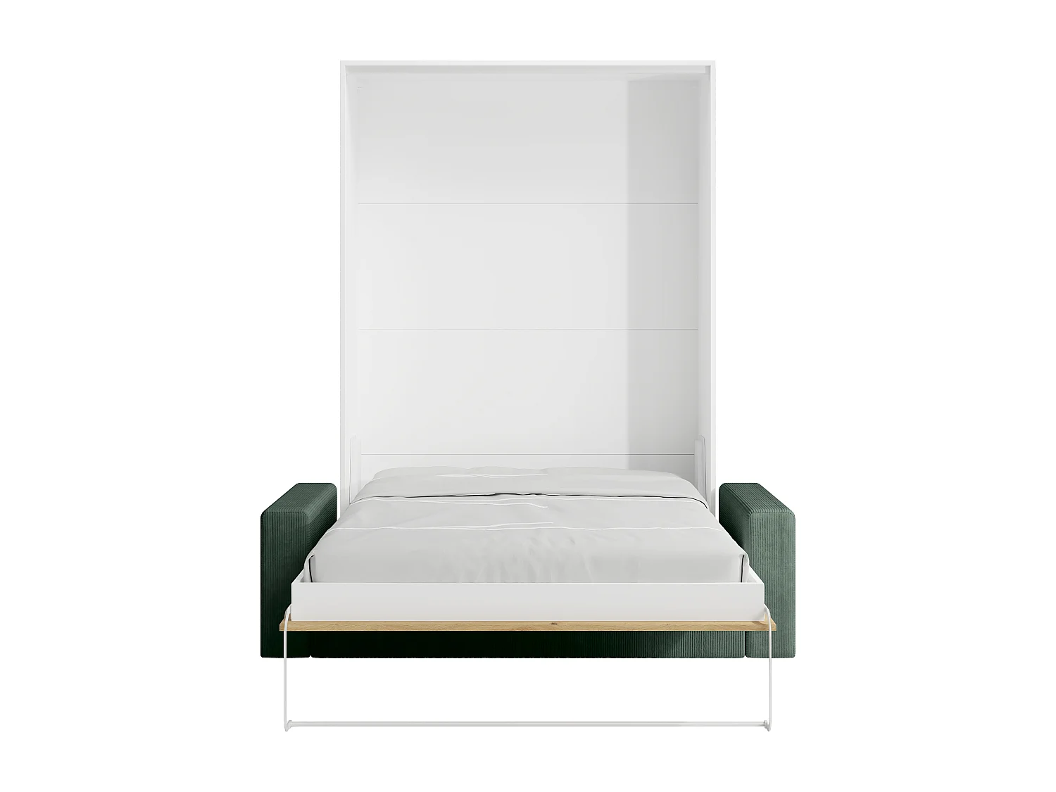 Lit escamotable 160 x 200 cm - Ouverture verticale manuelle - Coloris : Naturel et blanc + Matelas + Canapé vert- BEGANIO