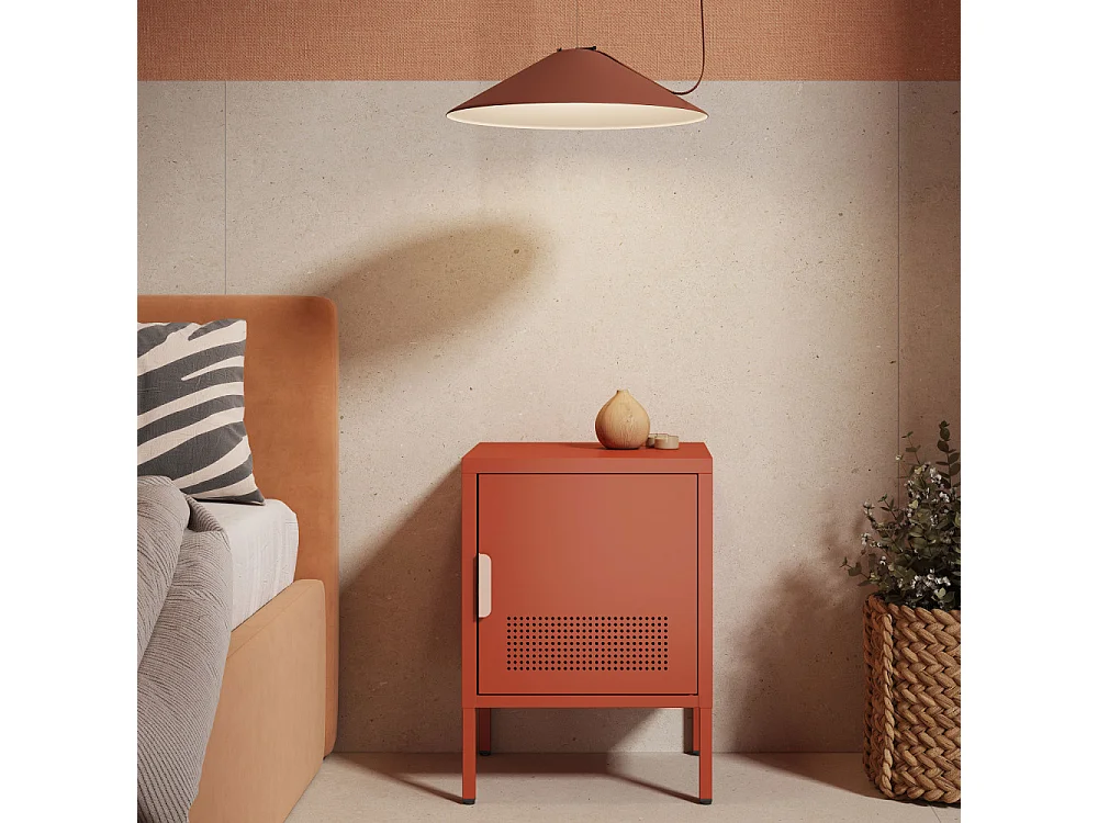 Adel - Table de chevet 1 porte en métal L40cm - Terracotta