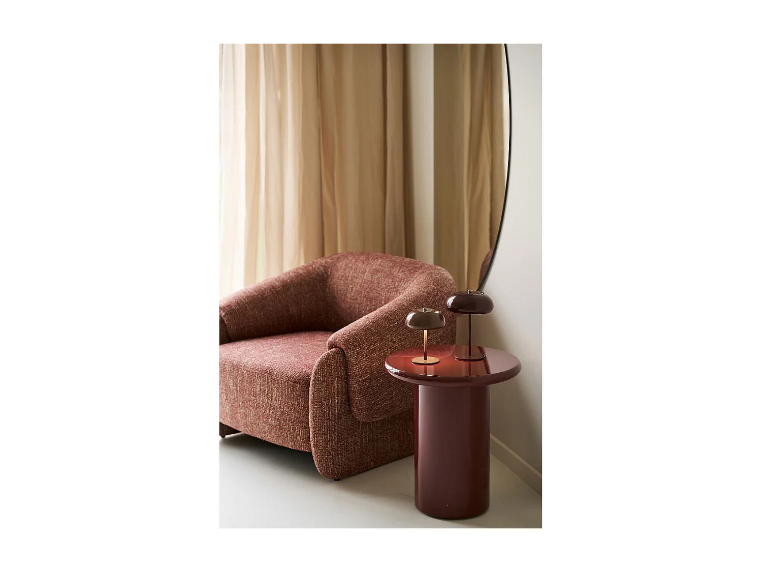 Hamiltony - Fauteuil lounge en tissu chiné  - Bordeaux chiné