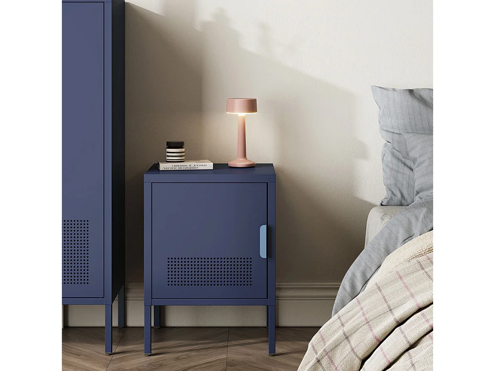 Adel - Table de chevet 1 porte en métal L40cm - Bleu