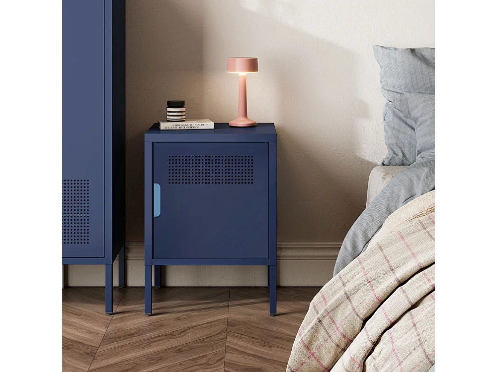 Adel - Table de chevet 1 porte en métal L40cm - Bleu