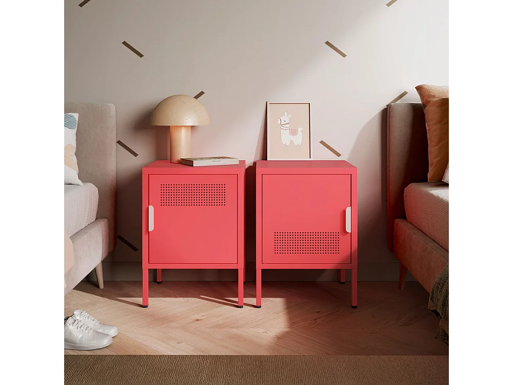 Adel - Table de chevet 1 porte en métal L40cm - Rose