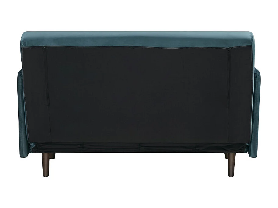 Belushi - Canapé convertible 2 places en velours pieds bois foncé - Bleu canard