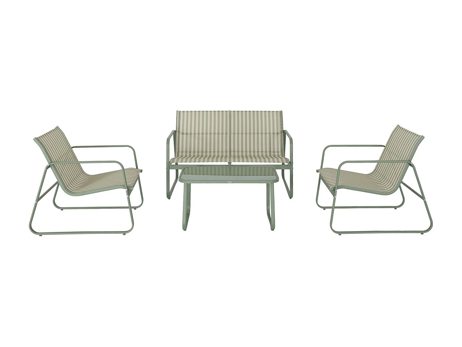 Salotto da giardino in metallo, 4 posti, verde