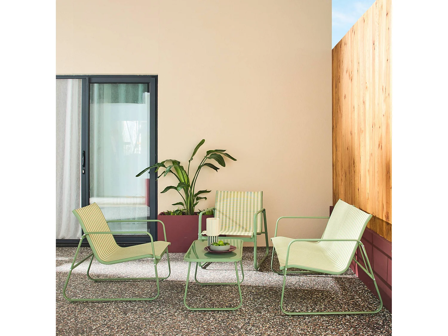 Salon de jardin en métal et textilène 4 places vert - Silvi