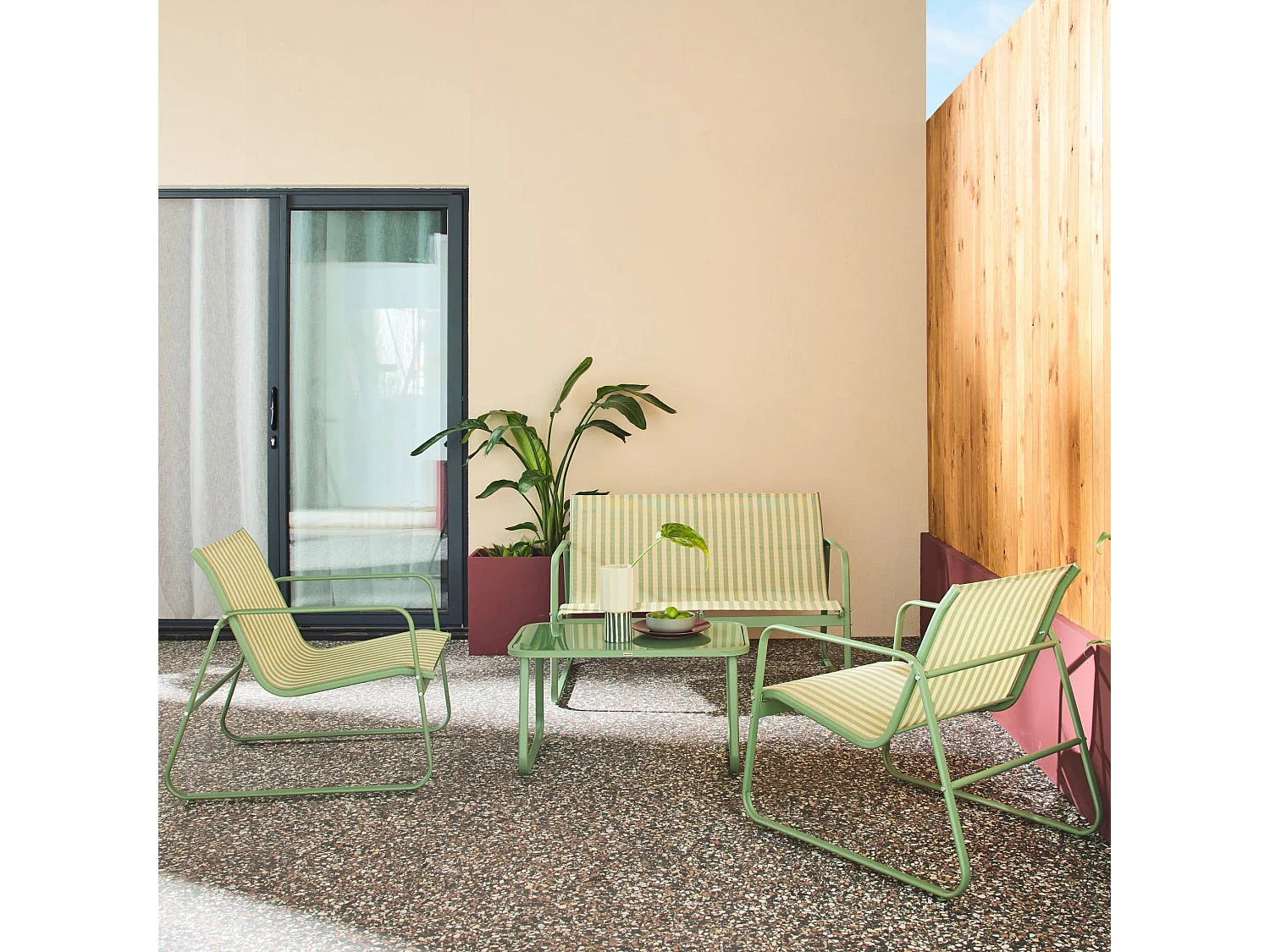 Salon de jardin en métal et textilène 4 places vert - Silvi