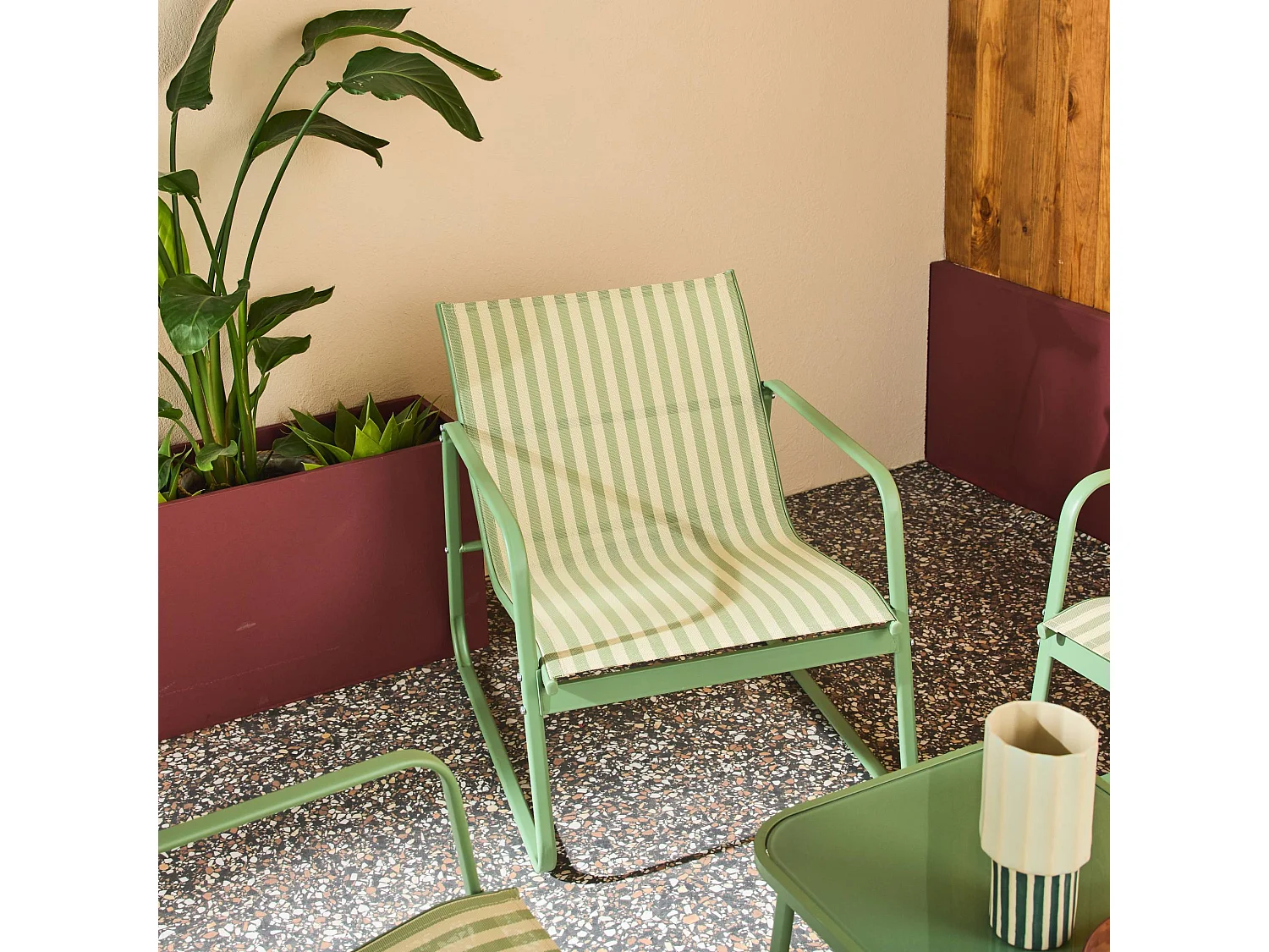 Salon de jardin en métal et textilène 4 places vert - Silvi