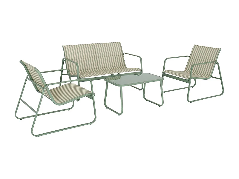 Conjunto de muebles de jardín en metal , 4 plazas verde