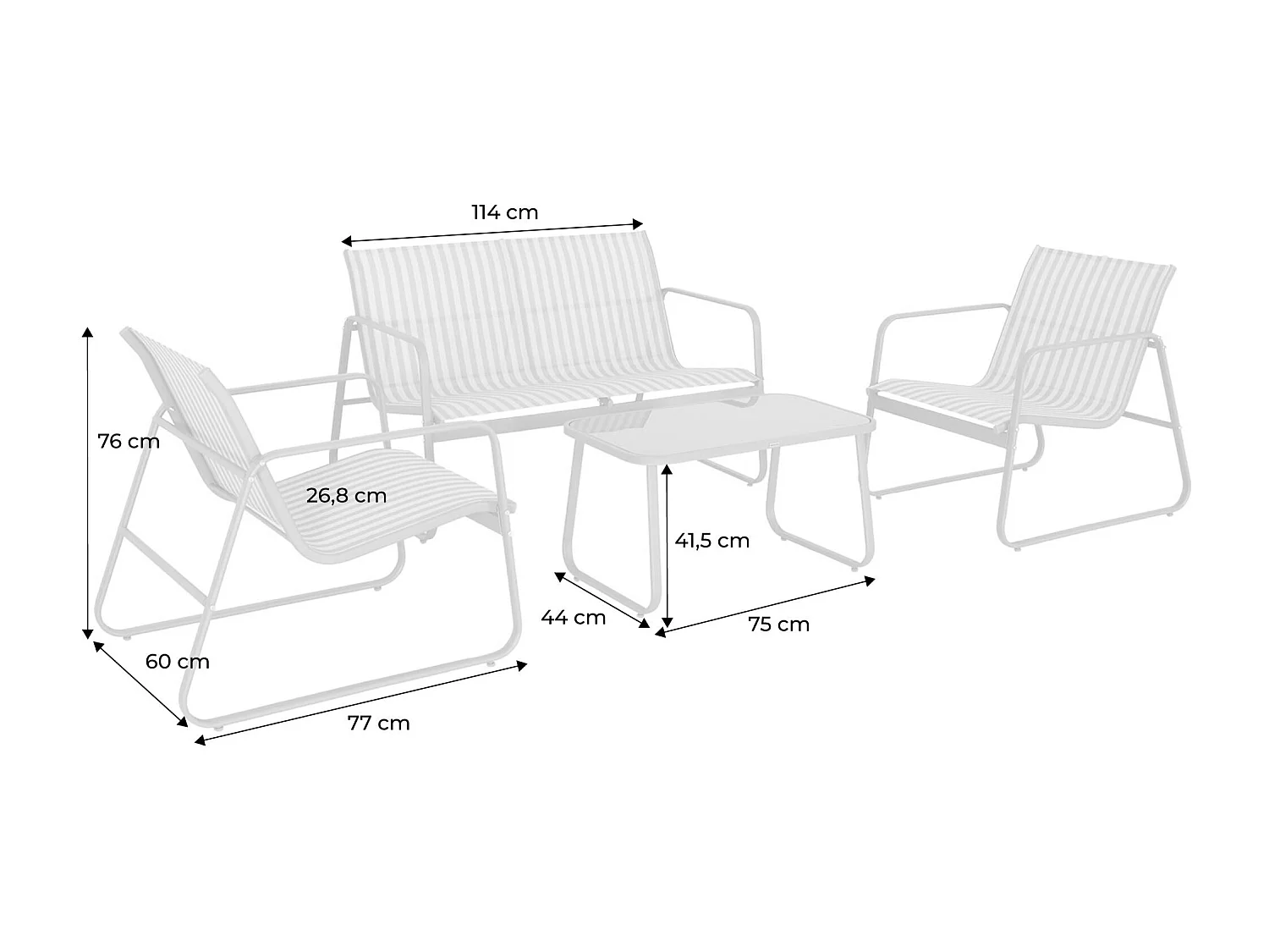 Salotto da giardino in metallo, 4 posti, beige