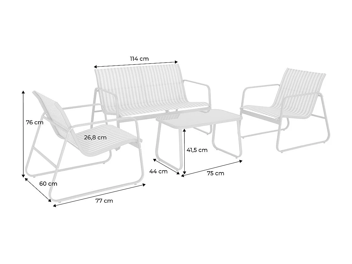 Salotto da giardino in metallo, 4 posti, beige