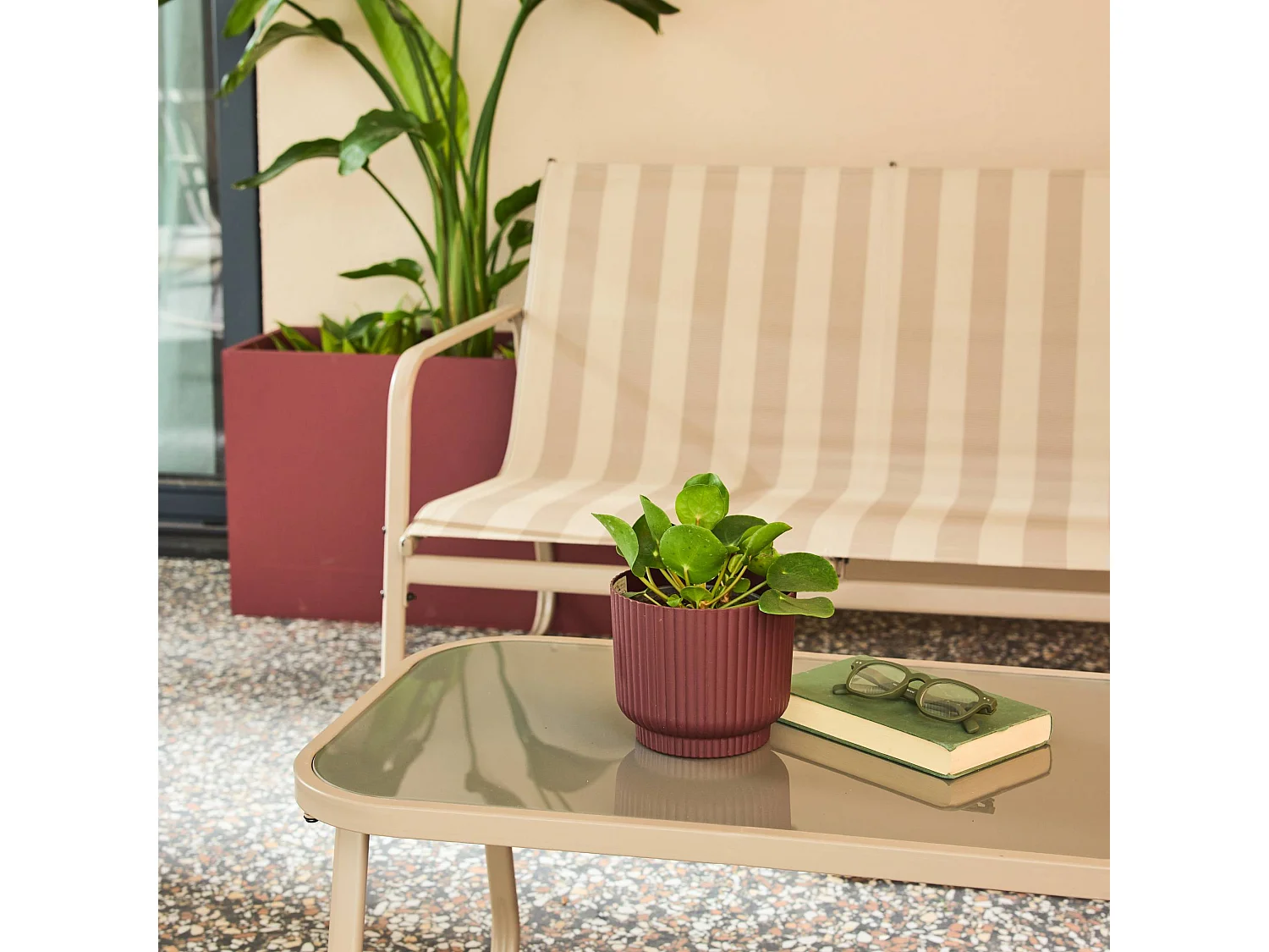 Salon de jardin en métal et textilène 4 places beige - Silvi