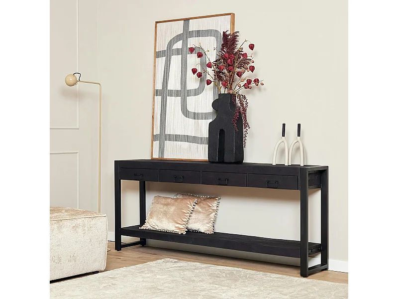 Console XXL bois noir 4 tiroirs MILORA