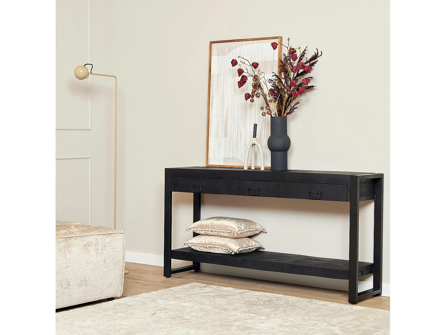 Console bois noir 3 tiroirs MILORA