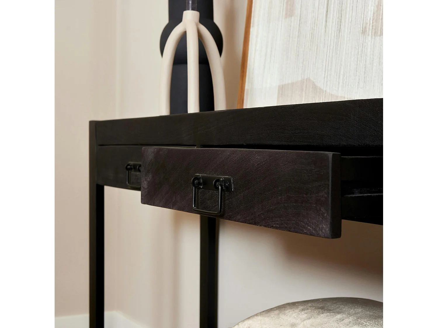 Console bois noir 2 tiroirs MILORA