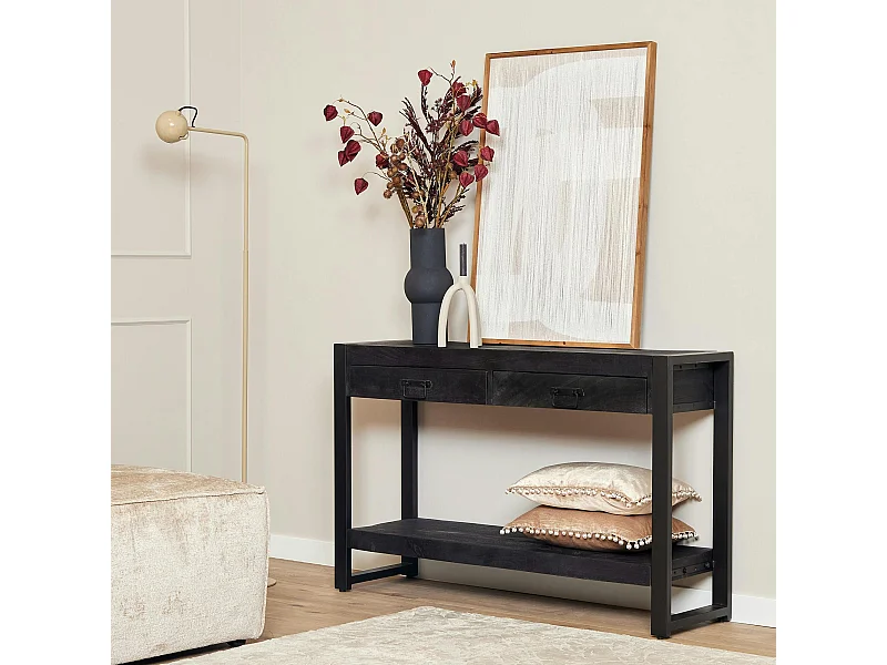Console bois noir 2 tiroirs MILORA