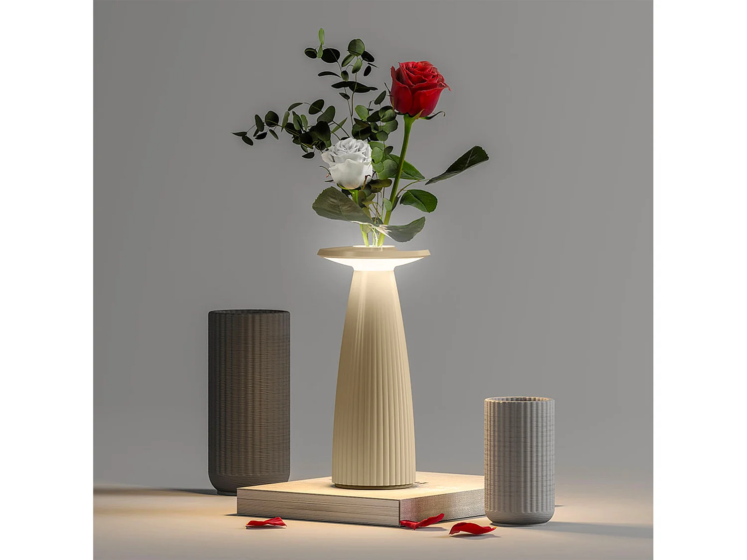 Lampe de table sans fil vase FLORA Sable H20cm