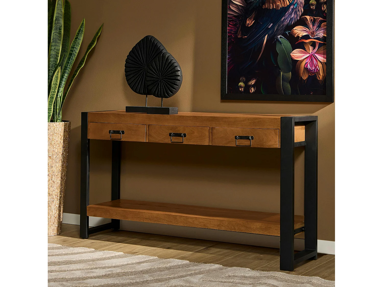 Console longue bois métal 150 cm MILORA