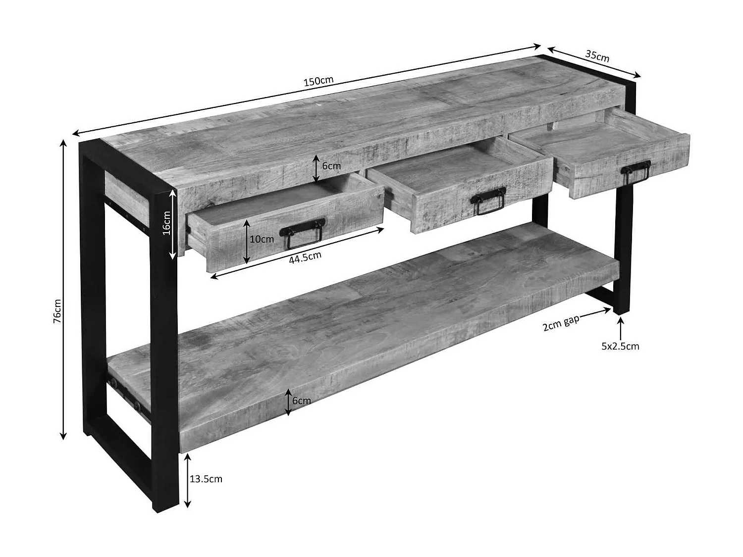Console longue bois métal 150 cm MILORA