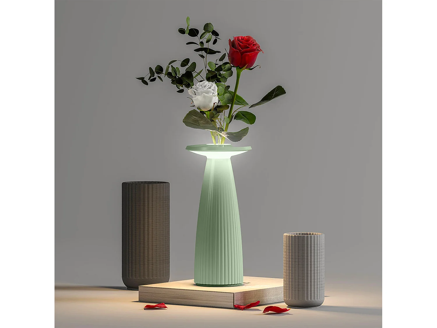 Lampe de table sans fil vase FLORA Vert H20cm