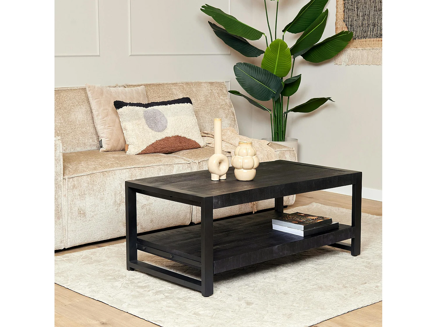 Table basse double plateau bois noir MILORA