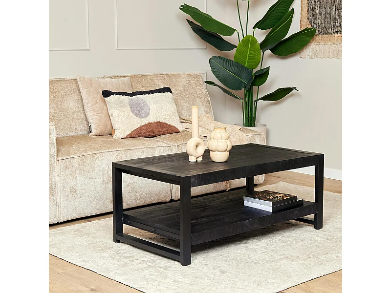Table basse double plateau bois noir MILORA