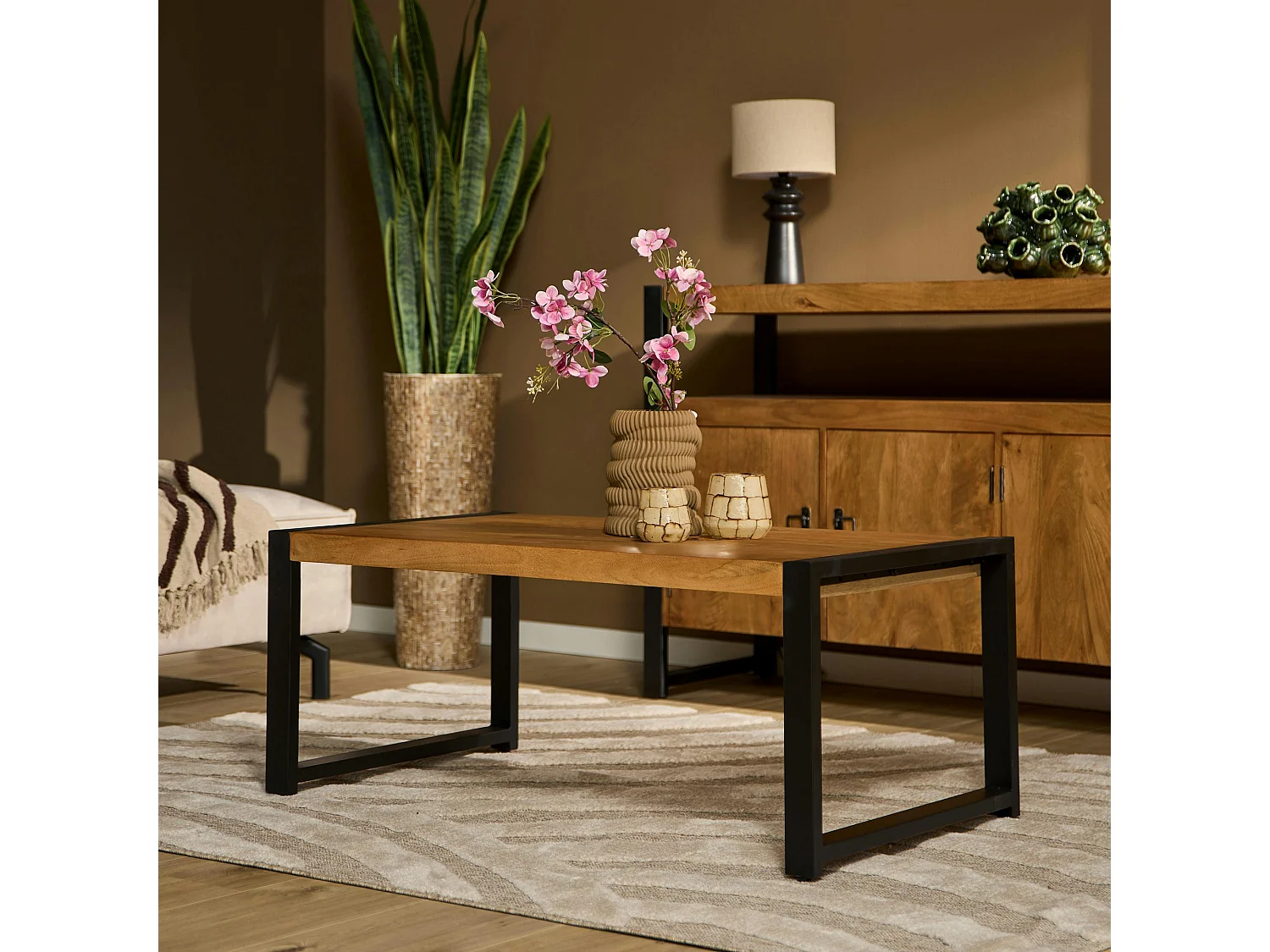 Table basse rectangulaire en bois et métal MILORA