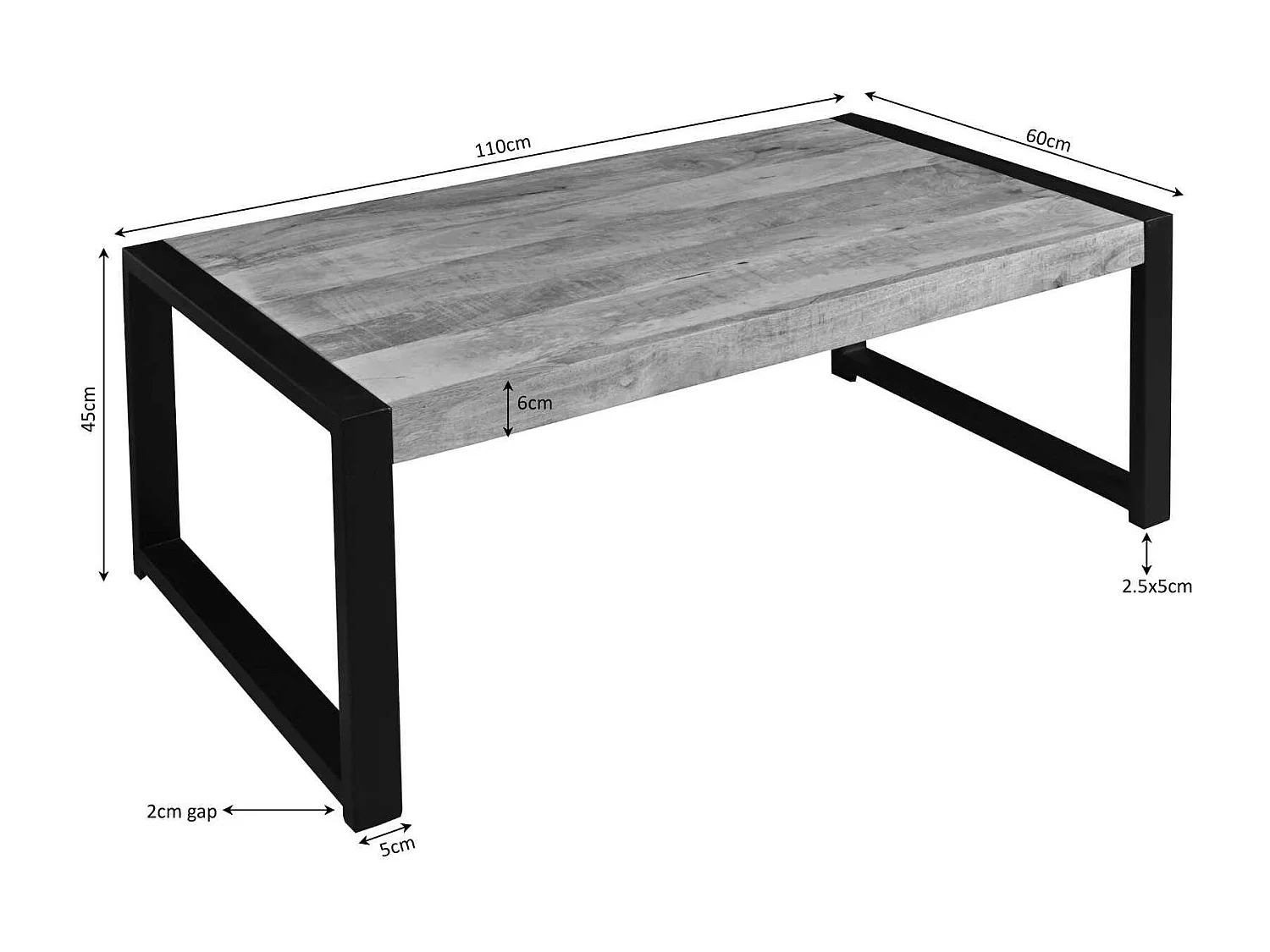 Table basse rectangulaire en bois et métal MILORA