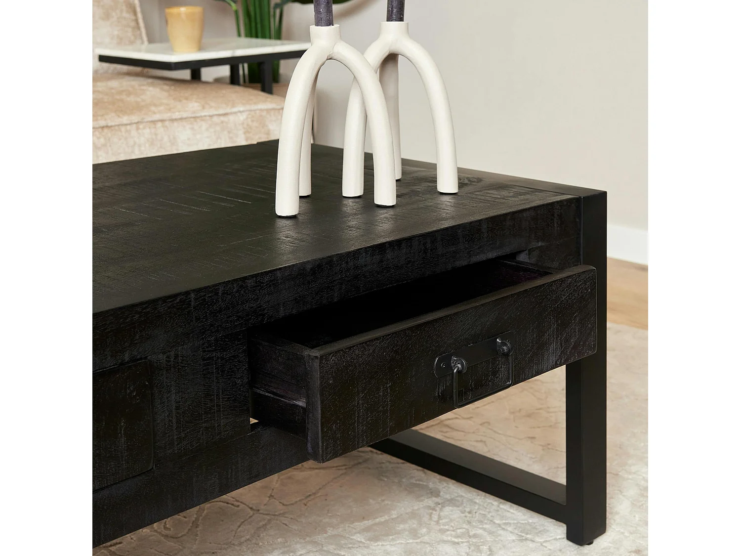 Table basse noire en bois 2 tiroirs MILORA