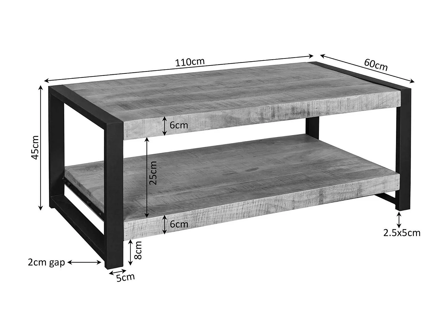 Table basse double plateau bois et métal MILORA
