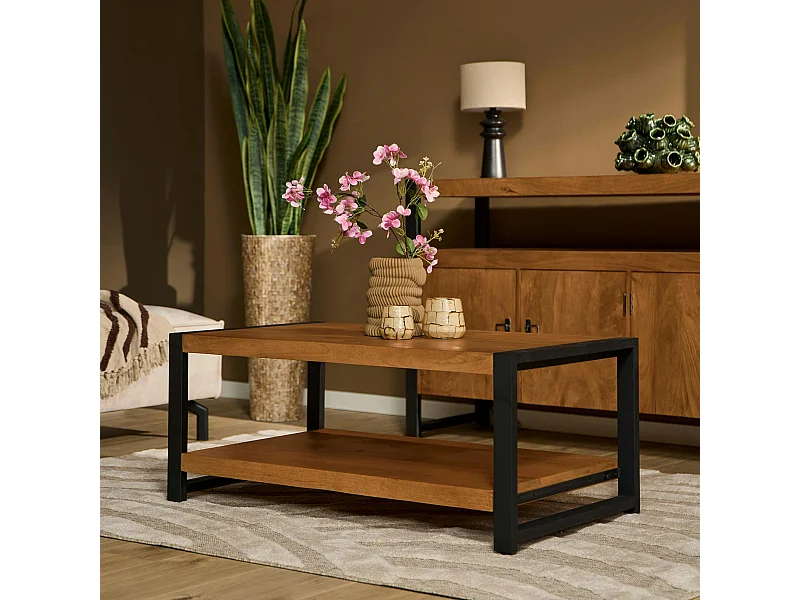 Table basse double plateau bois et métal MILORA