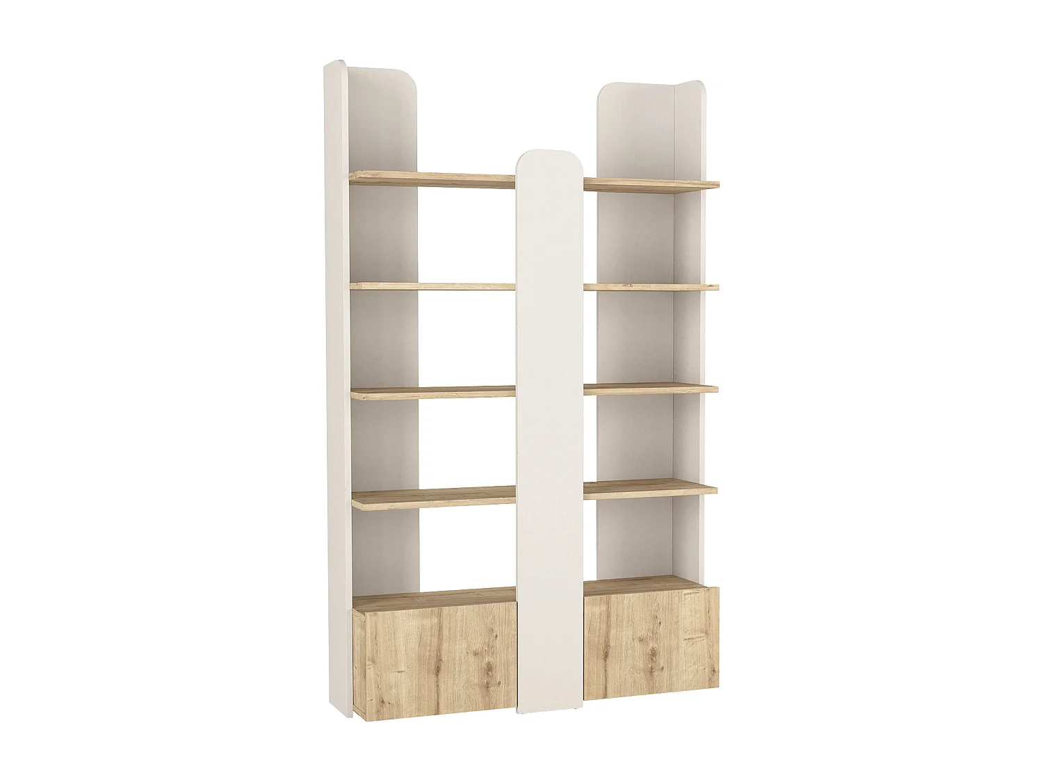 Bibliothèque avec 2 portes et 4 étagères - Beige et naturel - SARIOBA