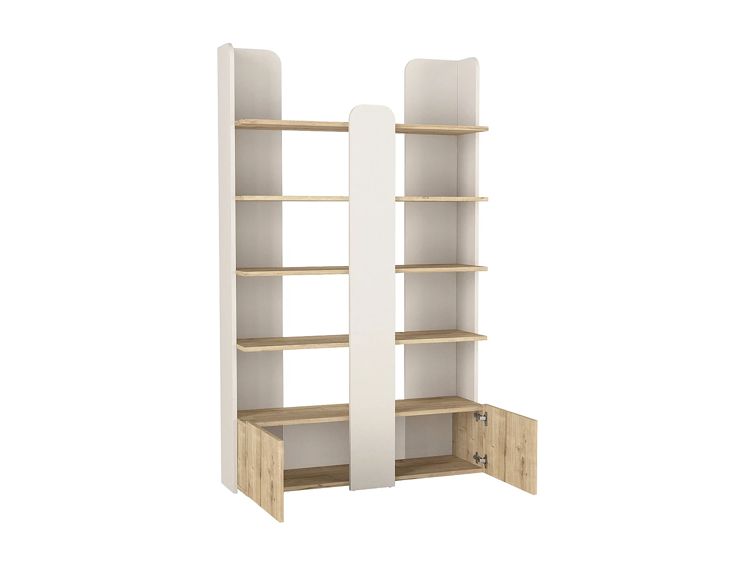 Bibliothèque avec 2 portes et 4 étagères - Beige et naturel - SARIOBA