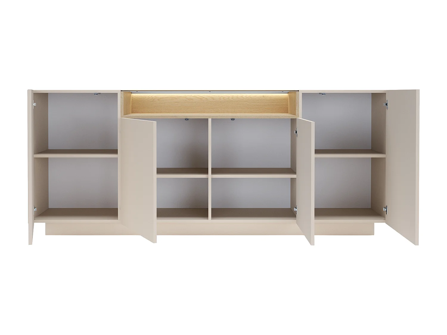 Buffet 4 portes et 1 niche avec LEDs - Beige et naturel clair - ALIVENTO