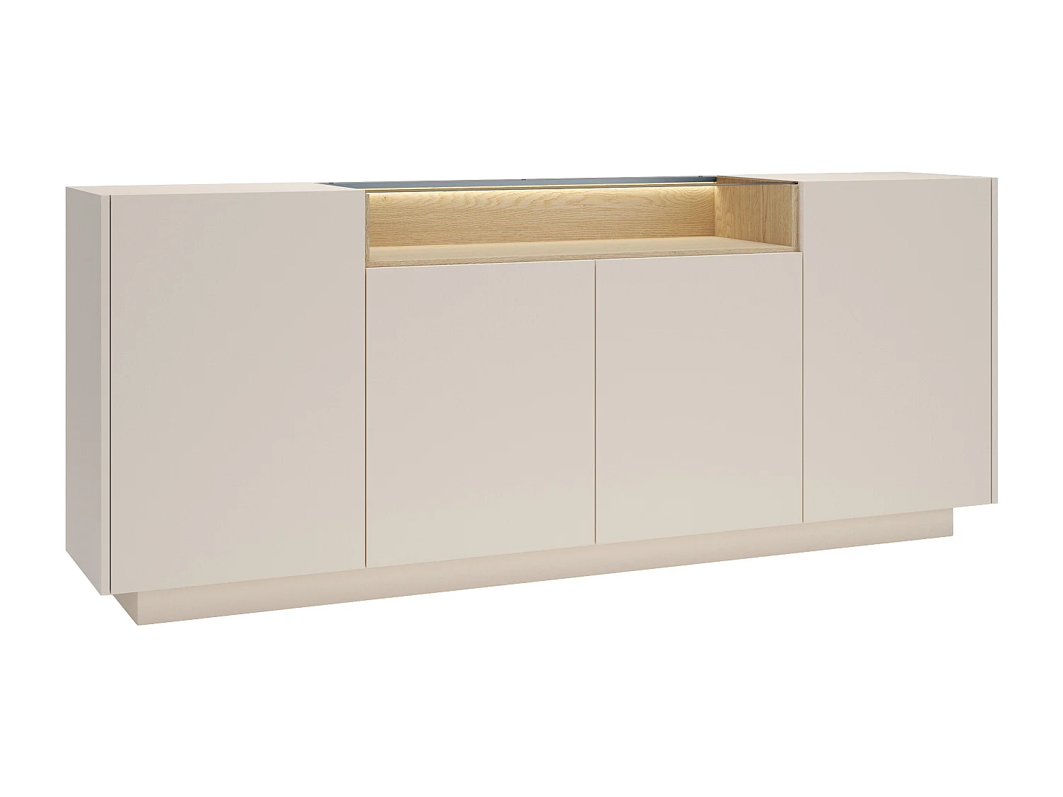 Buffet 4 portes et 1 niche avec LEDs - Beige et naturel clair - ALIVENTO