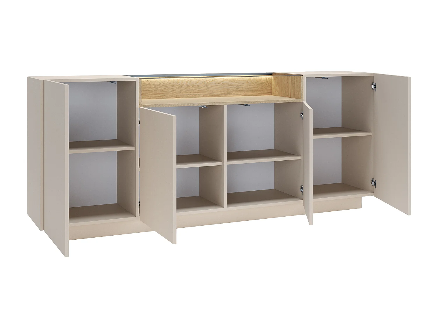 Buffet 4 portes et 1 niche avec LEDs - Beige et naturel clair - ALIVENTO