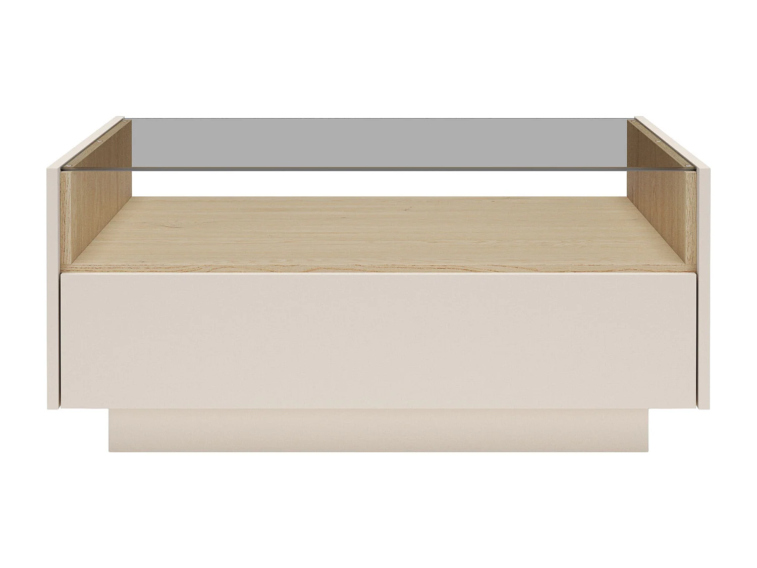 Table basse avec 2 tiroirs et 1 niche - Beige et naturel clair - ALIVENTO