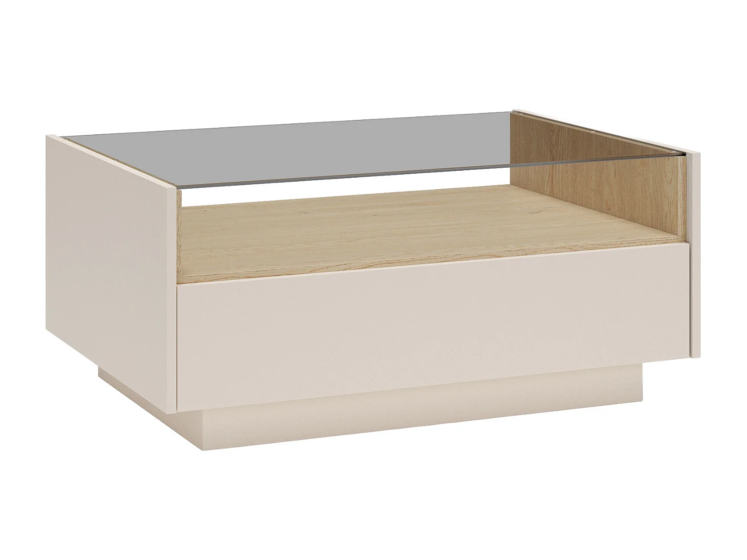 Table basse avec 2 tiroirs et 1 niche - Beige et naturel clair - ALIVENTO