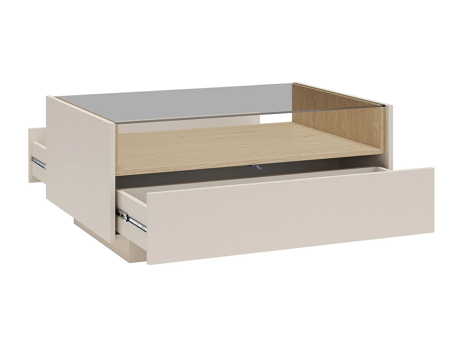 Table basse avec 2 tiroirs et 1 niche - Beige et naturel clair - ALIVENTO